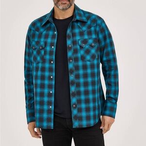 Wrangler Pearl Snap Western Shirt Mens Size Medium Cotton Plaid Long Sleeve
